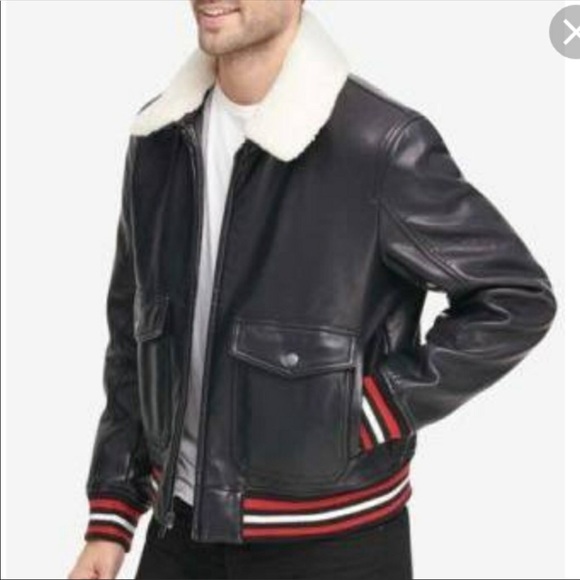 tommy hilfiger men's faux leather bomber jacket